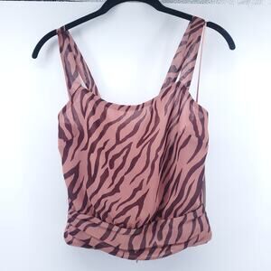 ASTR Retro Y2K Animal Mauve Zebra Blouse Top Strappy CrissCross Waist Zipper XS